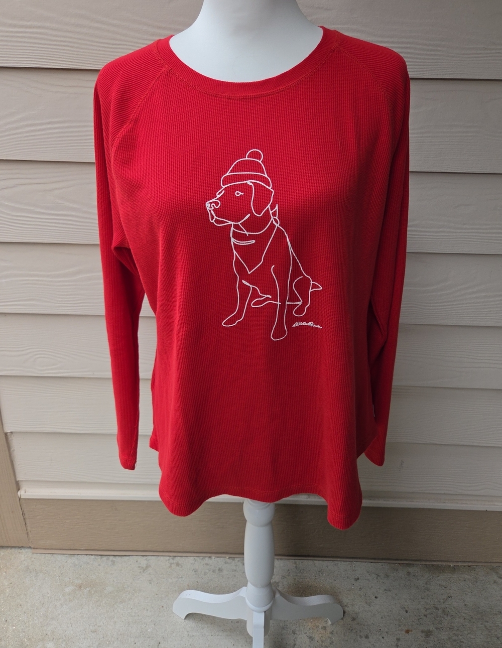 Eddie Bauer Red Long-Sleeve Dog Graphic Top Womens XL